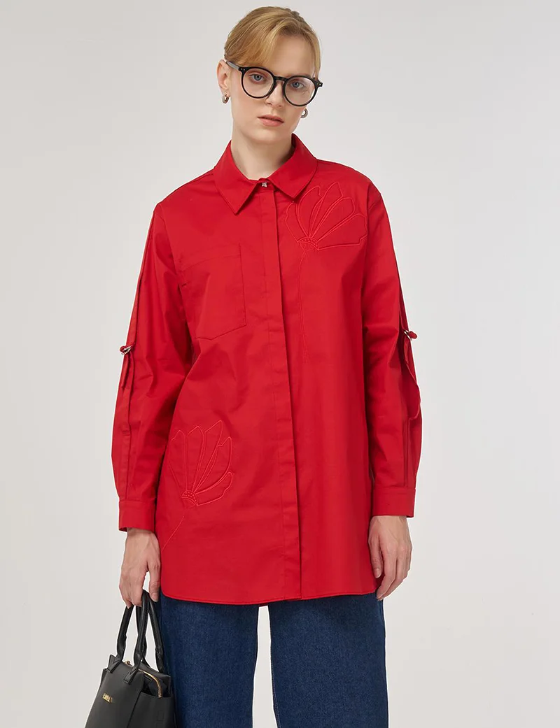 Kayra Embossed Cotton Tunic Red