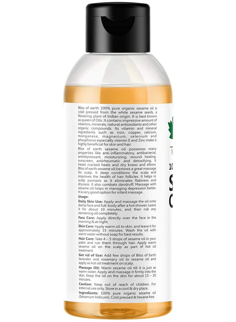 بليس اوف ايرث زيت سمسم عضوي 100٪ 100 مل. مضغوط باردًا وغير مكرر - Image 2