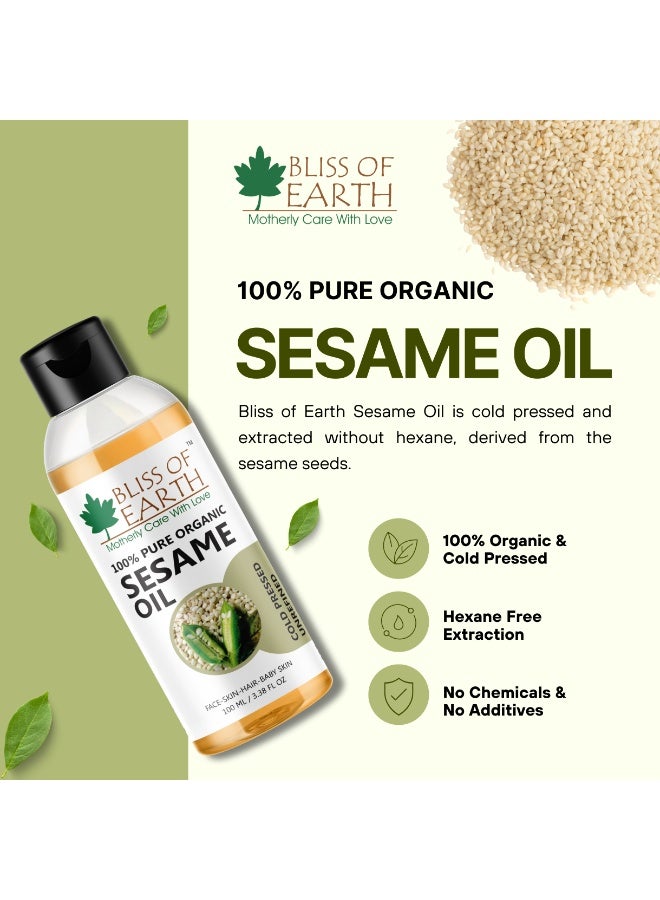 Bliss of Earth Cold Pressed Sesame Oil For Hair 100ml | 100% Pure Natural Til Oil for Hair & Skin | Body Massage Oil | Scalp Care | Moisturizing Oil | Hexane Free | - Image 2