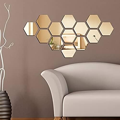 WallDaddy Plastic 3D Hexagon Mirror Wall Stickers - (Gold, 1.5 Mm, Large , Each Hexagon Size 10.5 Cm X 12.1 Cm , Pack Of 2 )(Hexagonal)Unframed - Image 3