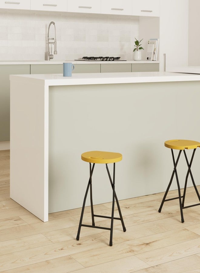 Mintra Office Mintra Metal Folding Stools, Heavy-Duty Backless Portable Chairs for Adults, 330Lbs Capacity for Kitchen, Rec Room, Camping, 18.5" Height Portable Bar Stool for Indoor Outdoor Use, Non-Slip, Yellow - Image 2