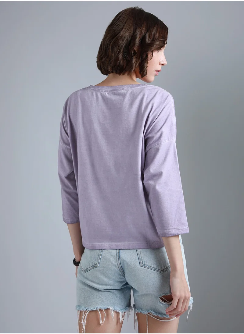 HIGH STAR Boxy T-Shirt for Women - Lilac Cotton Drop-Shoulder