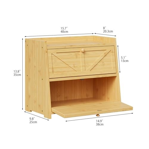 Trironsun Vintage Double Layer Bread Box for Kitchen Counter Bamboo Bread Storage Container Large Capacity Bread Storage Bin (Natural Bamboo) - Image 5