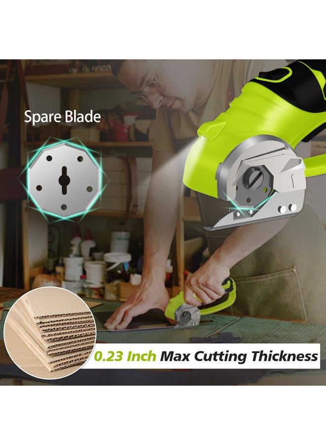 Mershca Cordless Electric Scissors, 4V Rechargeable Heavy Duty Rotary Cutter with LED Light & Safety Lock for Cardboard, Fabric, Leather, Carpet, Plastic, Crafting, Sewing, DIY (Green-Storage Bag + Blade) - Image 2