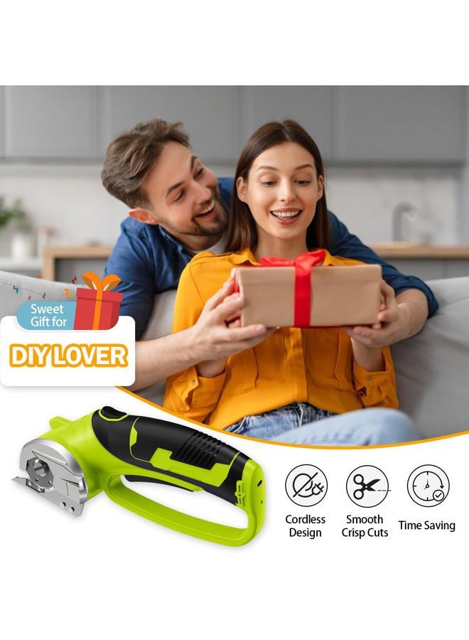Mershca Cordless Electric Scissors, 4V Rechargeable Heavy Duty Rotary Cutter with LED Light & Safety Lock for Cardboard, Fabric, Leather, Carpet, Plastic, Crafting, Sewing, DIY (Green-Storage Bag + Blade) - Image 5