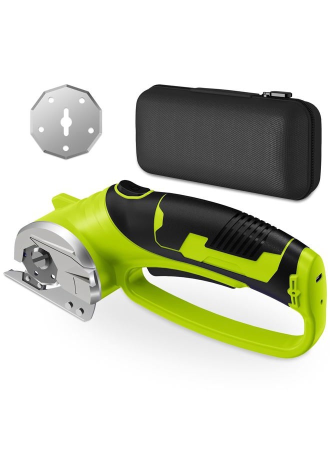 Mershca Cordless Electric Scissors, 4V Rechargeable Heavy Duty Rotary Cutter with LED Light & Safety Lock for Cardboard, Fabric, Leather, Carpet, Plastic, Crafting, Sewing, DIY (Green-Storage Bag + Blade) - Image 1