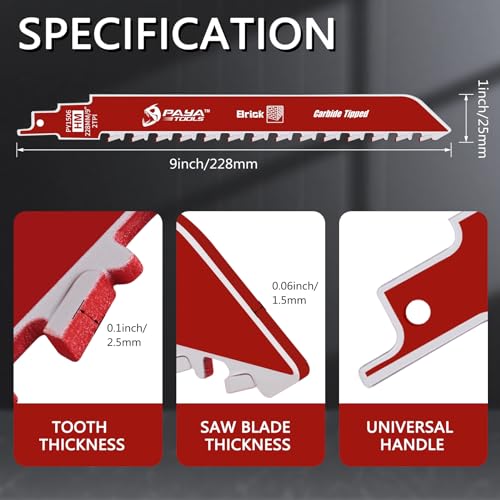 PAYA TOOLS 9-Inch Masonry Reciprocating Saw Blade, 2TPI Carbide Blades for Cutting Aerated Concrete and Hollow Brick (3-Pack) - Image 3