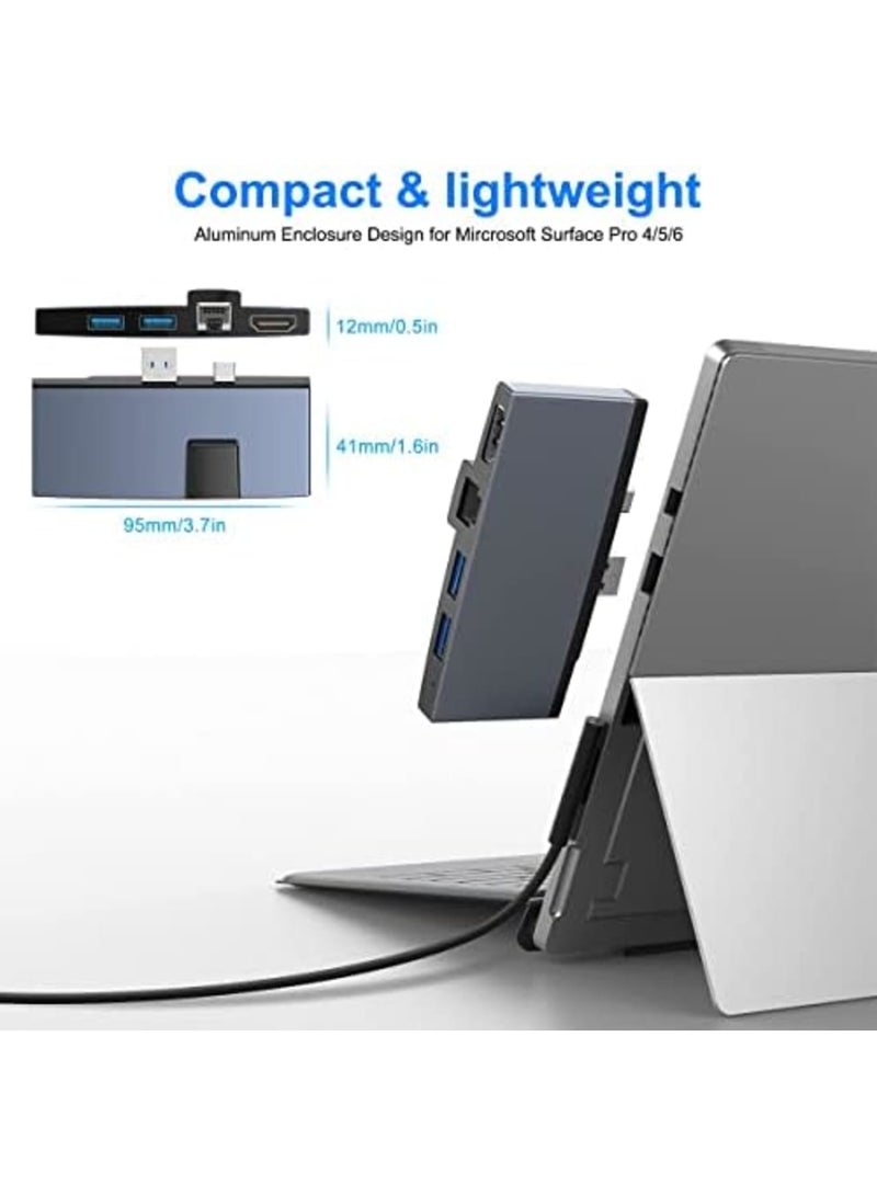 Luckam محور USB C، محطة إرساء Surface Pro 4/5/6، 2 منفذ USB 3.0، قارئ بطاقة الذاكرة SD و TF/Micro SD، Mini DP إلى 4K HDMI، محول 1USB إلى Ethernet - Image 4