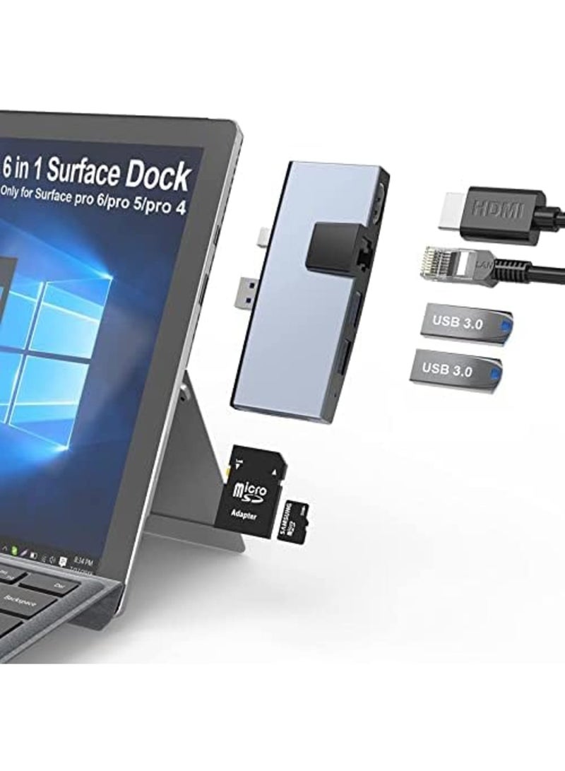 Luckam محور USB C، محطة إرساء Surface Pro 4/5/6، 2 منفذ USB 3.0، قارئ بطاقة الذاكرة SD و TF/Micro SD، Mini DP إلى 4K HDMI، محول 1USB إلى Ethernet - Image 1