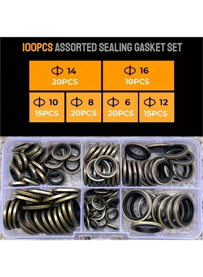 Green Bonded Seal Washer Assortment Kit 100pcs 8 Sizes M6 M8 M10 M12 M14 M16 for Automotive Bearings Pumps - Image 2
