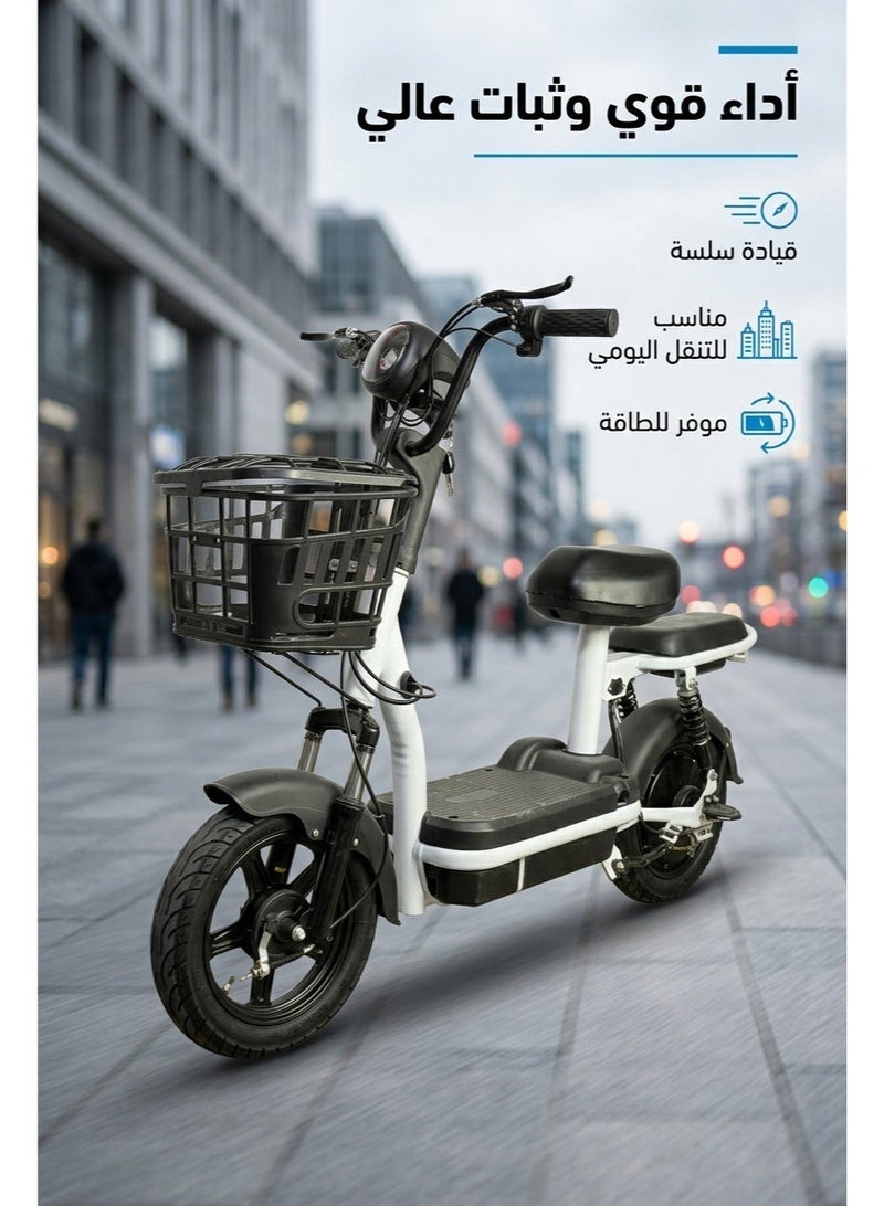 Electric Scooter for Adults 2-Seater Model 48V 350W Motor, 50km/h Top Speed, Includes Front Basket, Digital Display, Anti-Theft, and LED Headlights Professional Assembly Recommended - Image 4