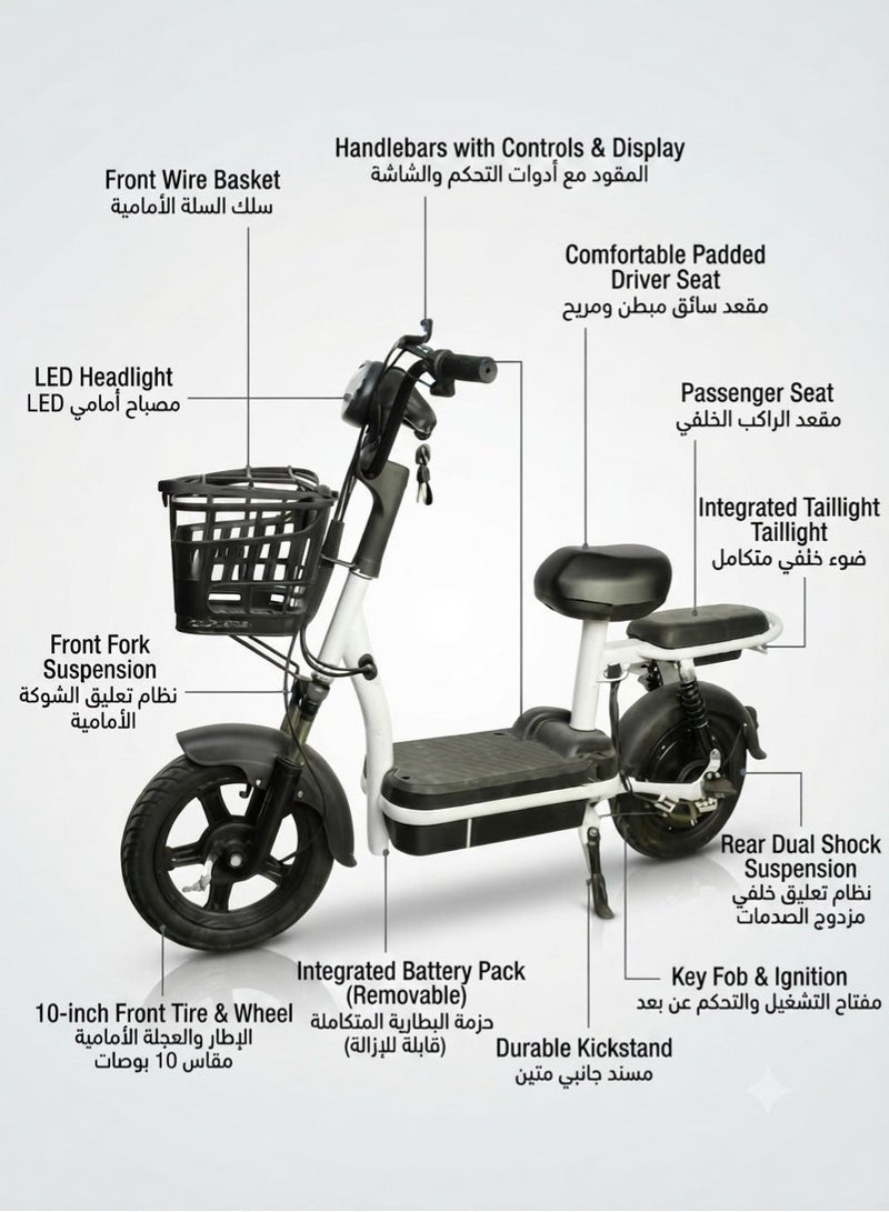 Electric Scooter for Adults 2-Seater Model 48V 350W Motor, 50km/h Top Speed, Includes Front Basket, Digital Display, Anti-Theft, and LED Headlights Professional Assembly Recommended - Image 3