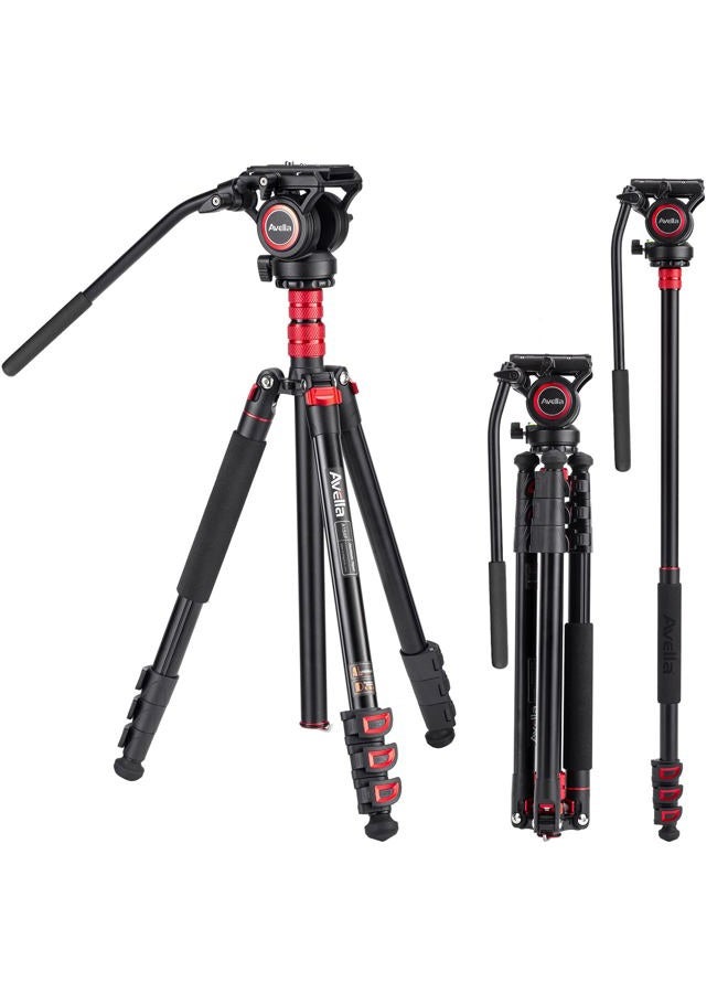 Avella A154P Video Tripod, Video Camera Tripod Monopod Aluminium Alloy 78.3 inch for Canon Nikon Sony Olympus Panasonic DSLR Camera