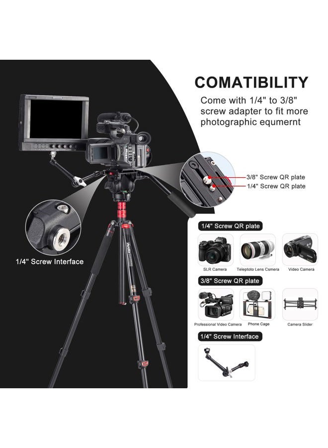 Avella A154P Video Tripod, Video Camera Tripod Monopod Aluminium Alloy 78.3 inch for Canon Nikon Sony Olympus Panasonic DSLR Camera