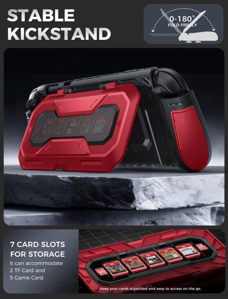 Mumba Dockable for Nintendo Switch 2 Case with Flip Stand, [Titan] Ergonomic Switch 2 Grip Protective Cover Holds 5 Game Cards & 2 TF Cards TPU Accessories and Quick-Release Joy-Con Design (Ruddy) - Image 4
