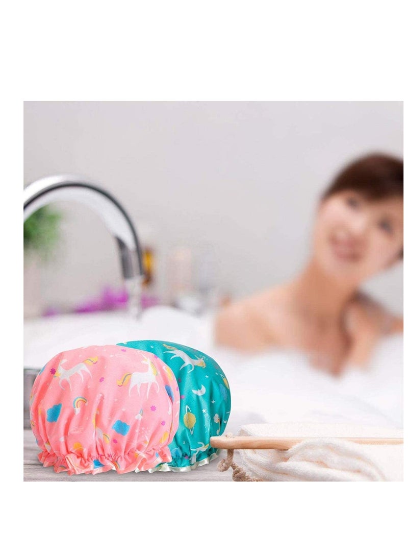 SYOSI 2 Pieces Plastic Shower Caps Double-Layer Bath Cap Elastic Band Shower Hat Waterproof For Women Shower Spa Heat Cap For Deep Conditioning - Image 2