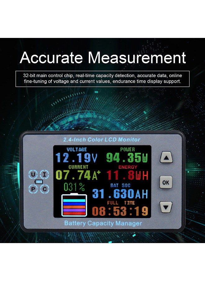 Generic 2.4inch Color LCD Screen Coulometer Voltage Current Capacity Meter Electric Car RV Battery Coulometers Bidirectional Current Detection  - Image 5