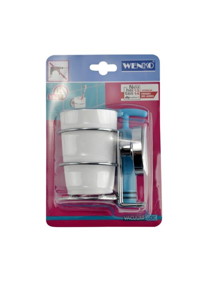 Wenko Milazzo Vacuum-Loc Wall Toothbrush Tumbler With Holder White And Silver 20880100 - Image 1