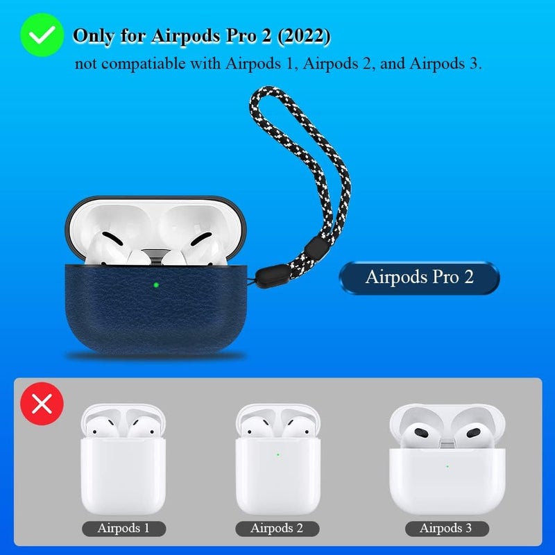 OneNine PU Leather Protective Case for Airpods Pro 2, Luxury Lightweight Drop-Proof Full Protection Skin Cover with Lanyard, Compatible with Airpods Pro 2nd Generation 2022 Case, Front LED Visible - Image 2