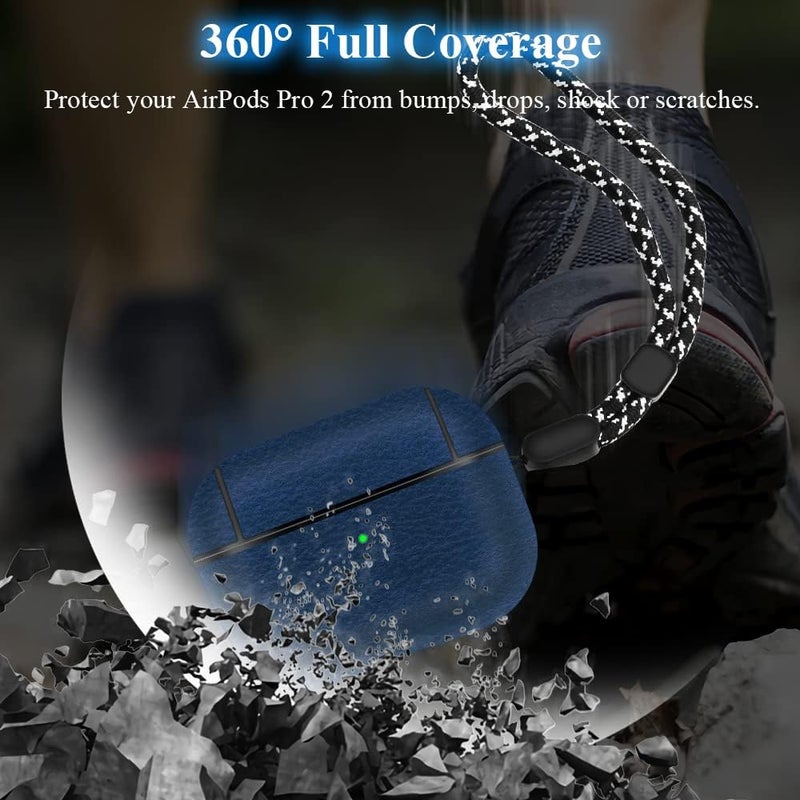 OneNine PU Leather Protective Case for Airpods Pro 2, Luxury Lightweight Drop-Proof Full Protection Skin Cover with Lanyard, Compatible with Airpods Pro 2nd Generation 2022 Case, Front LED Visible - Image 4