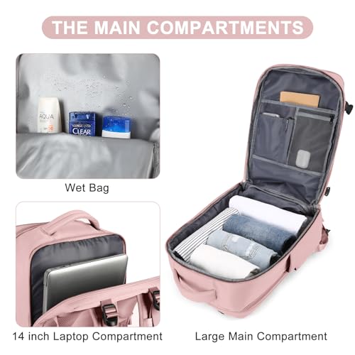 coofay Personal Item Travel Backpack for Women Airline Approved Carry on Backpack Flight Approved Waterproof Sports Luggage Backpack Casual Daypack Small Hiking Backpack Pink Backpack - Image 4