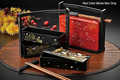 JapanBargain 1950, Japanese Lunch Bento Box Three Tiers with Chopsticks Traditional Plastic Lacquered Sakura Cherry Blossom Pattern Made in Japan - Image 4
