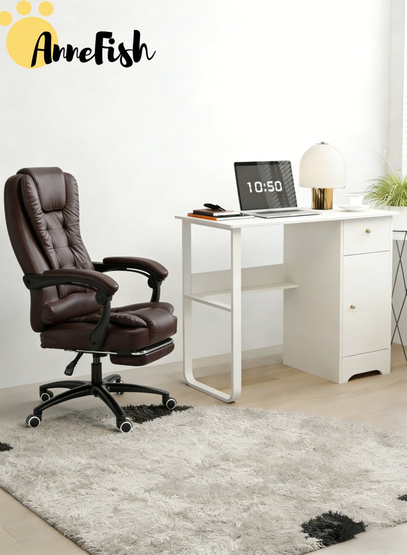 آن فش طقم مكتب وكرسي مكتبي تنفيذي مريح بتصميم سحابي، وطاولة كمبيوتر مكتبية بمقاس 100 × 50 سم، وكرسي ألعاب كبير مزود بعجلات دوارة صامتة، ووظيفة تدليك ثنائية النقاط، ومسند ظهر مرتفع قابل لتعديل الارتفاع، بالإضافة إلى طقم مكتب متعدد الوظائف للدراسة والكتابة مزود بأرفف وأدراج للتخزين. - Image 1