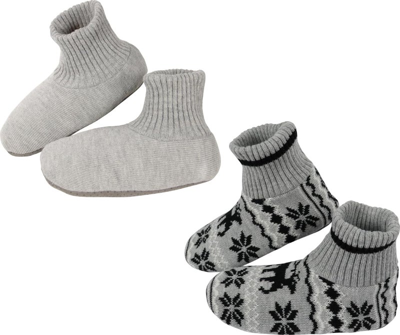 BenSorts Fuzzy Slipper Socks for Women Non Slip House Socks with Grips Gifts, 2 Pairs Christmas Deer Gray, 8.5-10.5 - Image 1