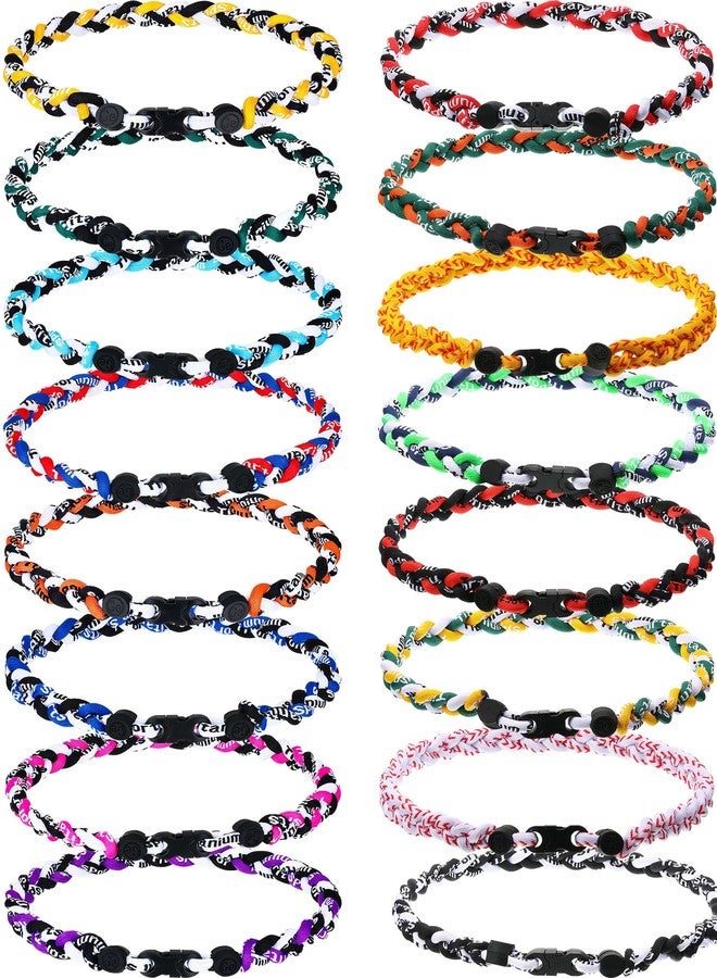 MTLEE 16 Pcs Baseball Necklaces Bulk, 3 Assorted Colors Braided Rope Tornado Baseball Necklace for Sports Team (Classic,18 Inches) - Image 1