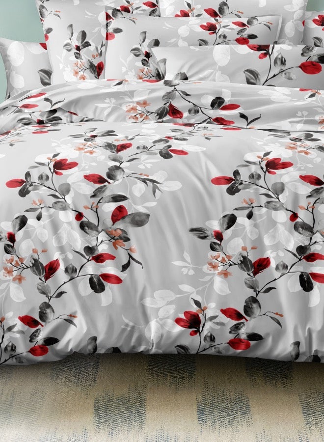 LUNA Home King size 6-piece modern duvet cover set with red leaf pattern. - Image 3