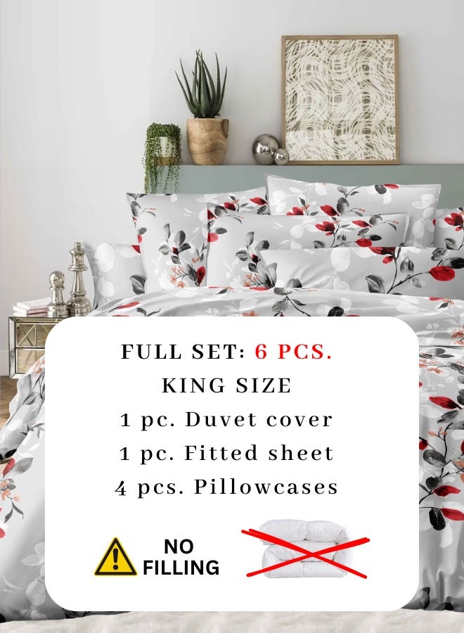 LUNA Home King size 6-piece modern duvet cover set with red leaf pattern. - Image 2