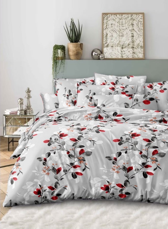 LUNA Home King size 6-piece modern duvet cover set with red leaf pattern. - Image 1