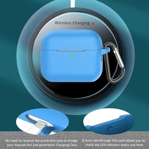 OJOS Case AirPods 3 Cover, Silicone Protective Accessories Skin with Keychain Compatible with Apple AirPod 3rd Generation 2021, Front LED Visible- Sky Blue - Image 3
