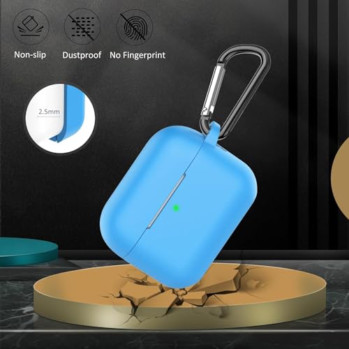 OJOS Case AirPods 3 Cover, Silicone Protective Accessories Skin with Keychain Compatible with Apple AirPod 3rd Generation 2021, Front LED Visible- Sky Blue - Image 2