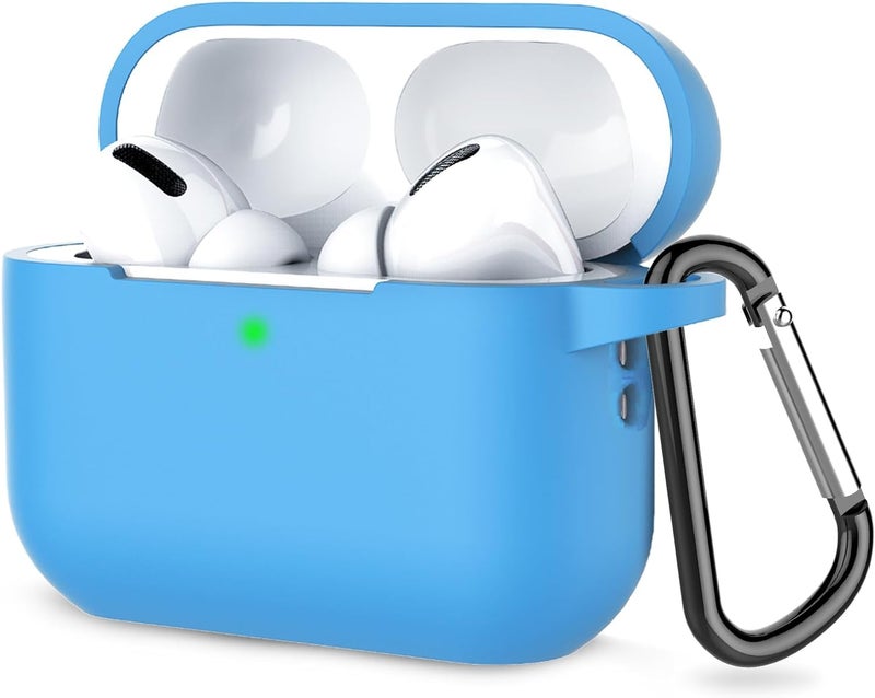 OJOS Case AirPods 3 Cover, Silicone Protective Accessories Skin with Keychain Compatible with Apple AirPod 3rd Generation 2021, Front LED Visible- Sky Blue - Image 1