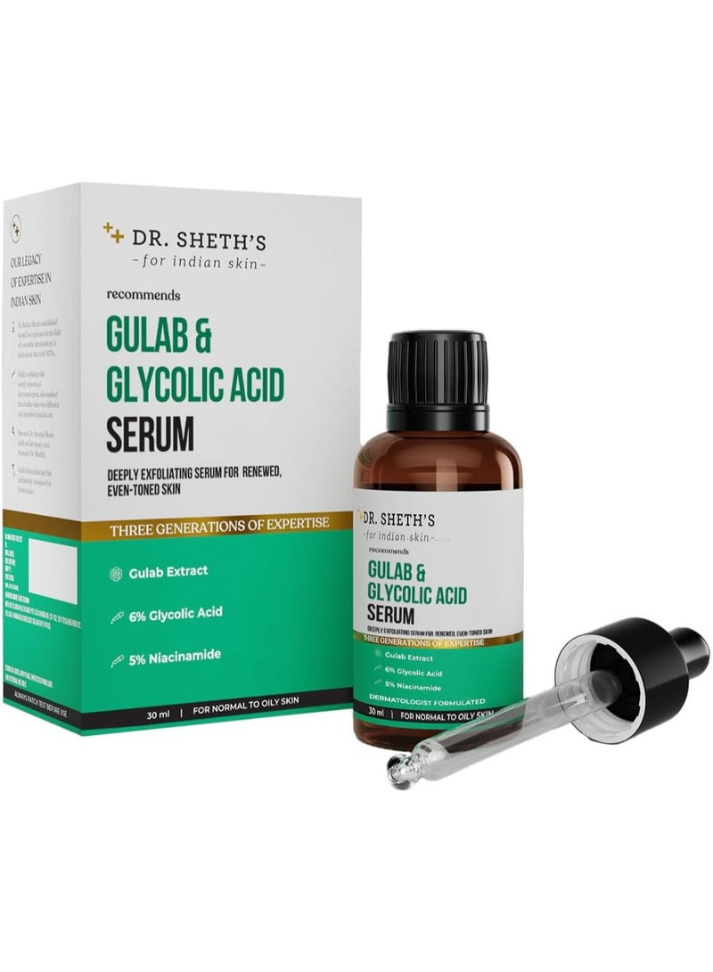 Dr. Sheth's Gulab & 6% Glycolic Acid & 5% Niacinamide Instant Brightening Face Serum | Improves Skin Texture & Uneven Skin | Normal to Oily Skin | Sensitive Skin | 30ml - Image 1