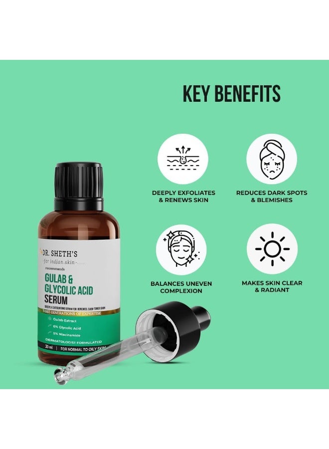 Dr. Sheth's Gulab & 6% Glycolic Acid & 5% Niacinamide Instant Brightening Face Serum | Improves Skin Texture & Uneven Skin | Normal to Oily Skin | Sensitive Skin | 30ml - Image 2