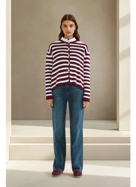 توتشي Gold Buttoned Striped Short Cardigan