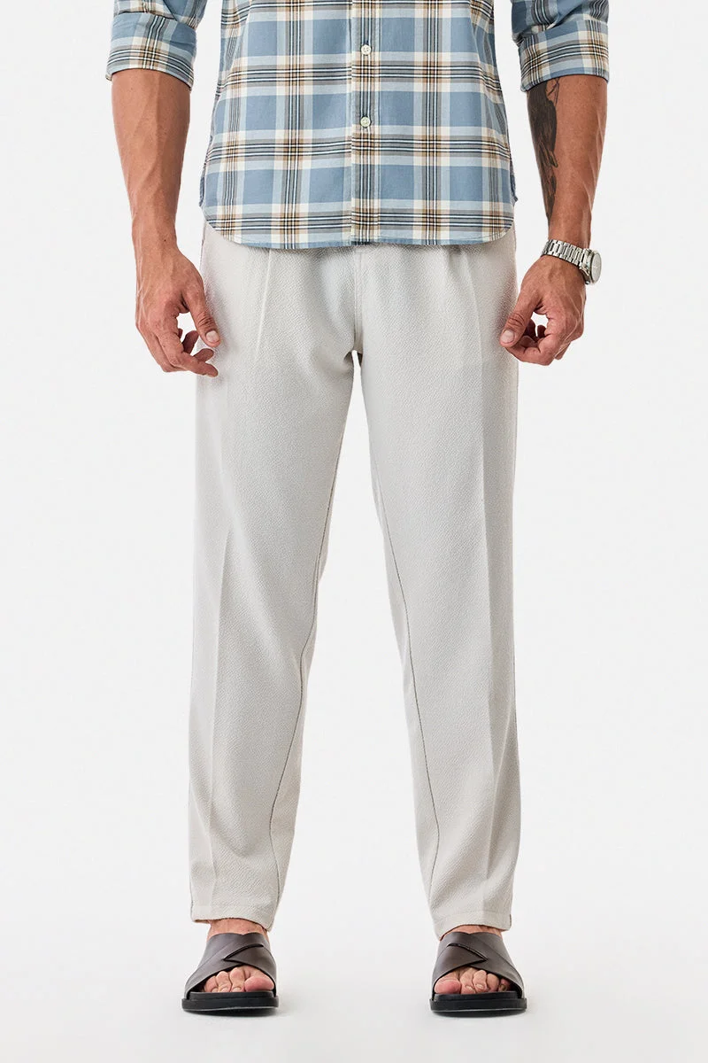 سنيتش White Textured Loose Fit Casual Trousers
