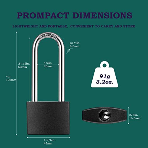 Guliffen 2 Pack Covered Aluminum Padlocks with Key, Black Locker Lock with Long Shackle for Gates, Fences, Toolboxes, - Image 2
