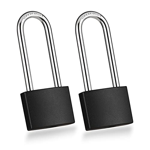 Guliffen 2 Pack Covered Aluminum Padlocks with Key, Black Locker Lock with Long Shackle for Gates, Fences, Toolboxes, - Image 1