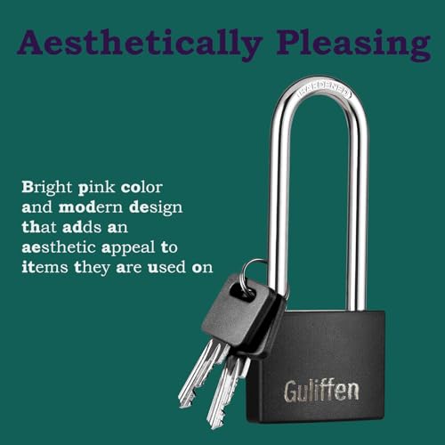 Guliffen 2 Pack Covered Aluminum Padlocks with Key, Black Locker Lock with Long Shackle for Gates, Fences, Toolboxes, - Image 5