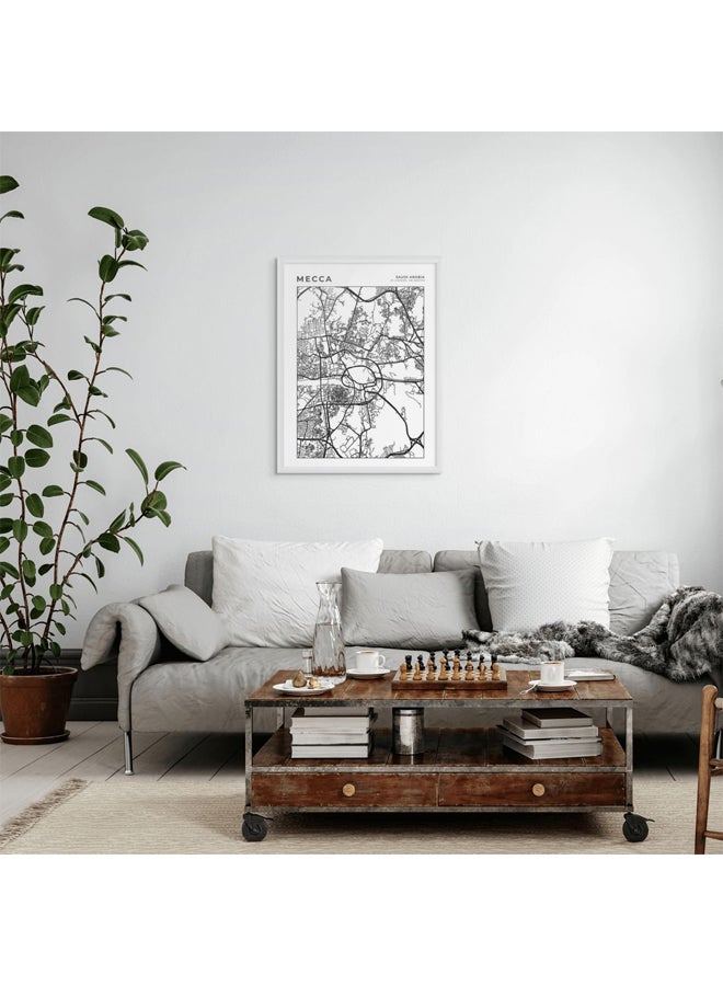 آرت دیکور  ديكور فني مؤطر صورة فنية جميلة طباعة خريطة مدينة مكة باللون الأسود والأبيض ملصق حضري حديث للمملكة العربية السعودية هدية سفر جدار غرفة المعيشة مكتب غرفة النوم فندق استوديو خريطة عمل فني - Image 2