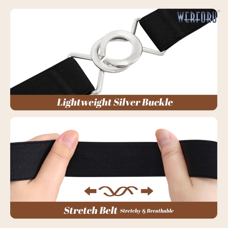 WERFORU 4 Pack Women Skinny Elastic Waist Belt Stretchy Thin Belt for Dress Jeans?Black+Brown+White+Blue, Fit Waist Size 29-34 Inches - Image 4