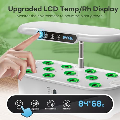 Ahopegarden Hydroponics Growing System with 12 Pods, Indoor Garden Kit with LED Grow Light & LCD Temp Humidity Display, Smart Quiet Pump Planter for Herbs, Lettuce, Vegetables, Kitchen Garden Use - Image 2