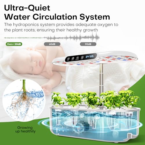 Ahopegarden Hydroponics Growing System with 12 Pods, Indoor Garden Kit with LED Grow Light & LCD Temp Humidity Display, Smart Quiet Pump Planter for Herbs, Lettuce, Vegetables, Kitchen Garden Use - Image 5