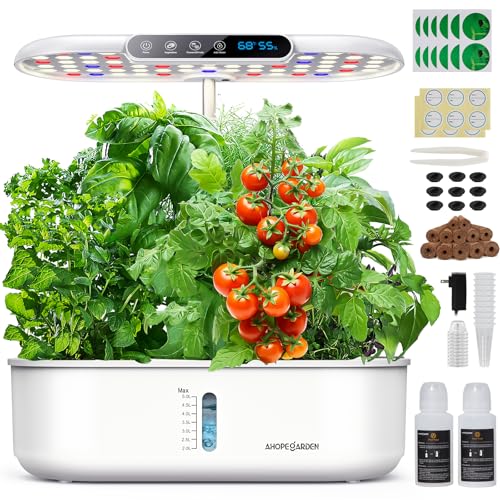 Ahopegarden Hydroponics Growing System with 12 Pods, Indoor Garden Kit with LED Grow Light & LCD Temp Humidity Display, Smart Quiet Pump Planter for Herbs, Lettuce, Vegetables, Kitchen Garden Use - Image 1