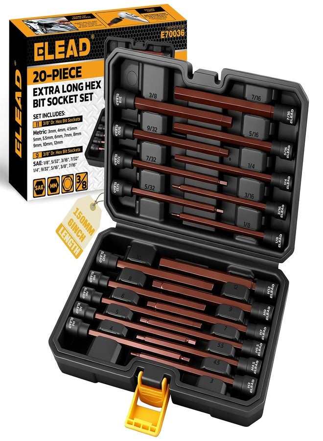 ELEAD Extra-Long Allen Hex Bit Socket Set: 20-Piece 3/8 Inch Drive, S2 Steel, Standard SAE & Metric (1/8-Inch - 7/16-Inch, 3-12mm) for Impact Drills and Ratchet Wrenches - Image 1