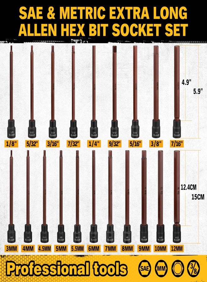 ELEAD Extra-Long Allen Hex Bit Socket Set: 20-Piece 3/8 Inch Drive, S2 Steel, Standard SAE & Metric (1/8-Inch - 7/16-Inch, 3-12mm) for Impact Drills and Ratchet Wrenches - Image 2