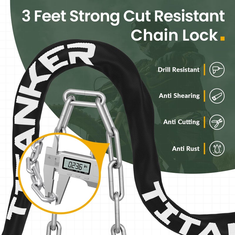 Titanker Heavy Duty Bicycle Lock Chain with Keys - 3 Feet Anti-Theft Lock for Bikes, Motorcycles, Doors, Gates, Fences, Grills (6mm Thick) - Image 2